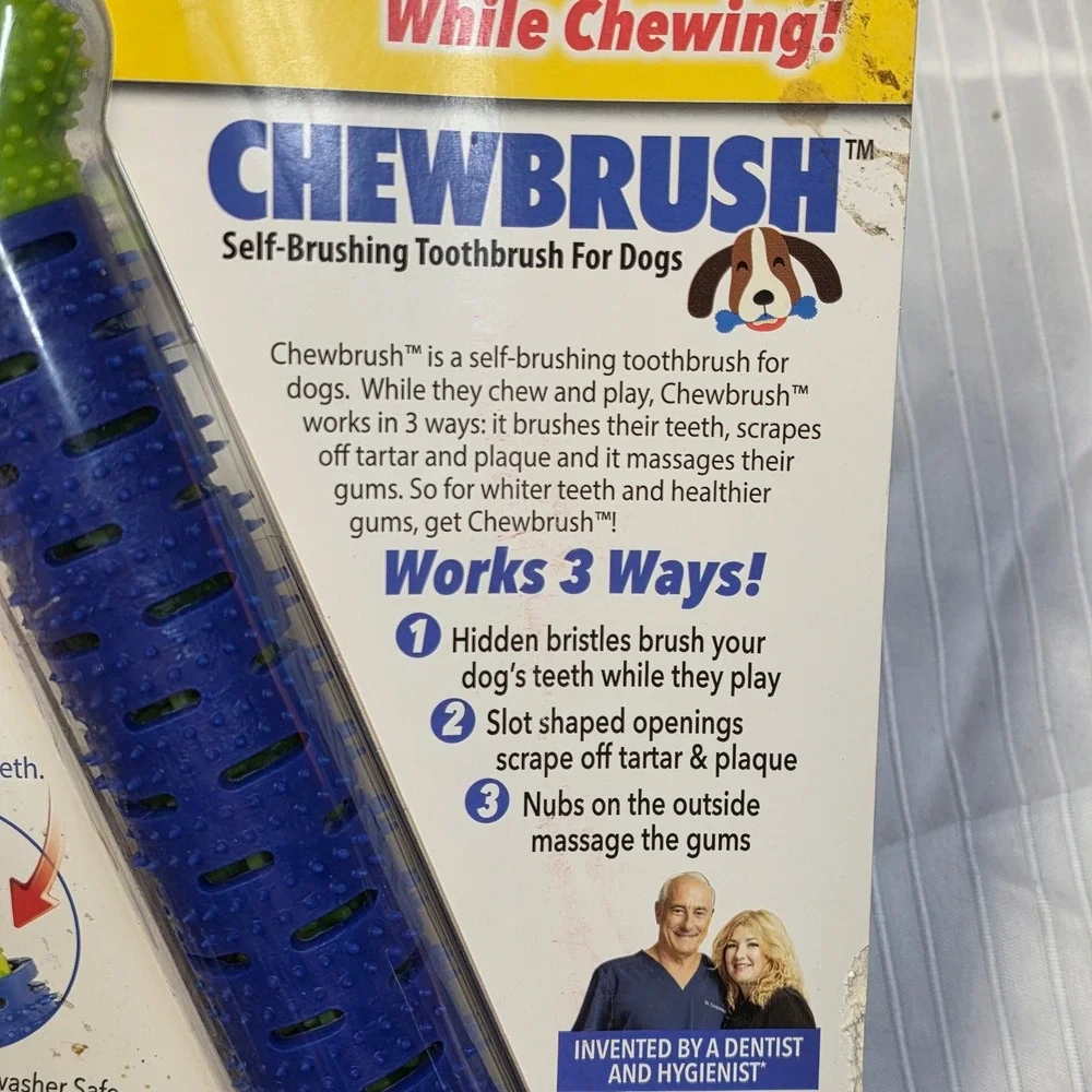 3 pack, Chewbrush Large Self-Brushing Dog Toothbrush Blue Green Triple Action